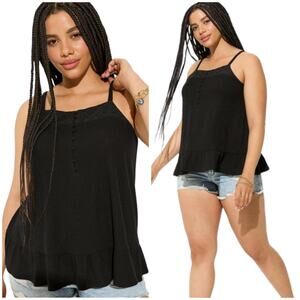 Torrid NWT Texture Knit Woven Eyelet Square Neck Swing Tank Black Size 0X (L/12)